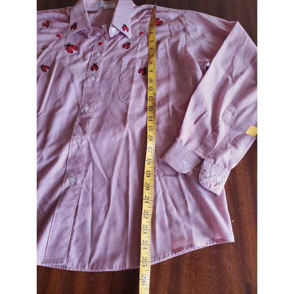 Womens Long Sleeve Button Up Shirt M Embordered Lady Bug Rhinestone The Blue - Picture 5 of 8